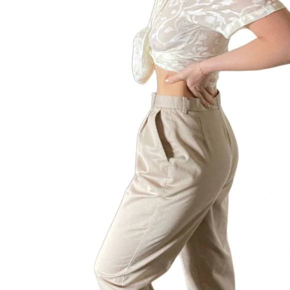 Vintage y2k khaki high waist relaxed fit trouser pants Sz 8 baggy fit - Picture 3 of 10